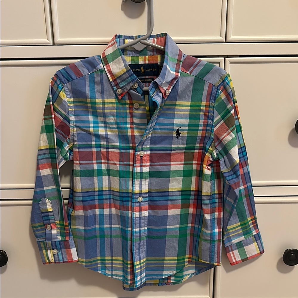 Ralph Lauren Blue and Red Button Down Shirt 3T NWT